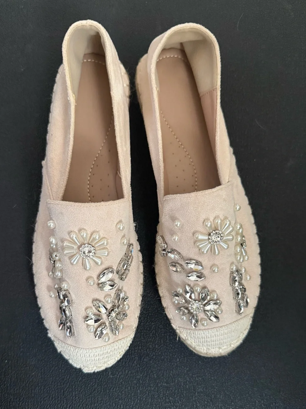 Women's Embellished Slip-On Espadrilles in Light beige